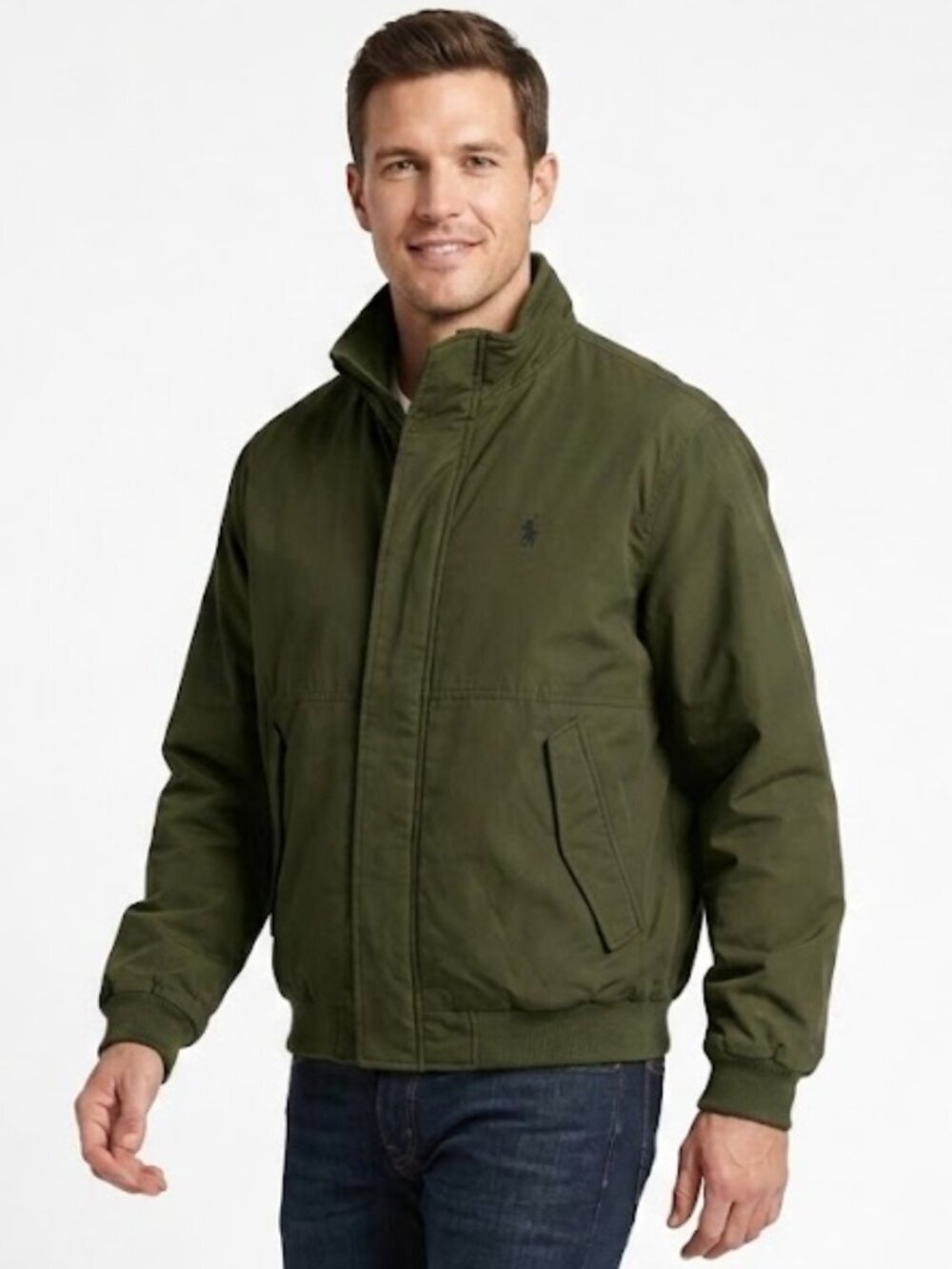 Polo Ralph Lauren Bomber Jacket Men Size M Green Zip Hidden Snaps Vintage 90s